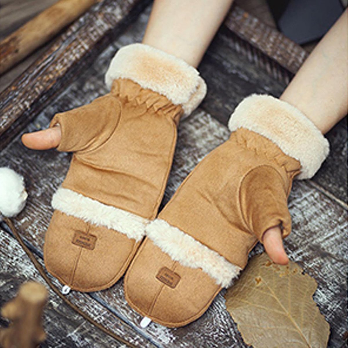 Gloves - Women's Gloves - Warm Gloves - Fingerless Gloves - Suitable for walking, commuting, running, hiking, outdoor activities and cold winters. (Khaki) - Image 5