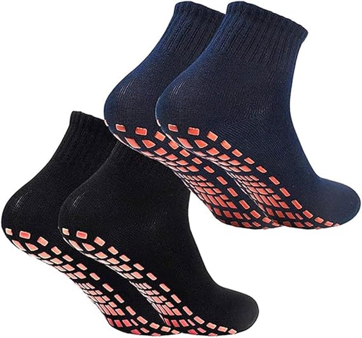 Yoga Socks - 2 Pairs of Non-Slip Socks - Barefoot - Yoga Socks - Non-Slip - Pilates - Home - Socks with Embossed Dots - Black - Navy Blue - Image 1