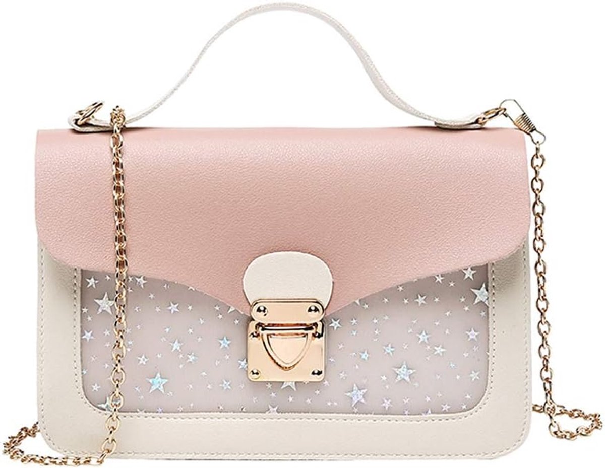 Pink Stars Handbag for Girls - Detachable Chain - Three Compartments - Large Capacity - Handbag - Image 1