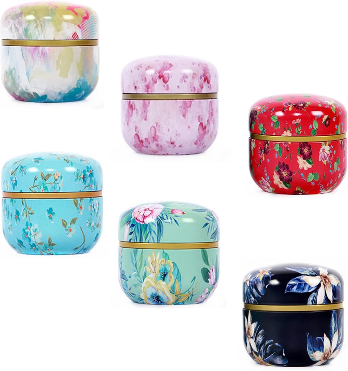 Tea Box | Tea Box - Round Tins - Vintage - 6-Pack - 10 oz Tea Box Loose Tea | Vintage style storage containers for loose tea and herbs, coffee beans, spices, and sugar - Style A - Image 1