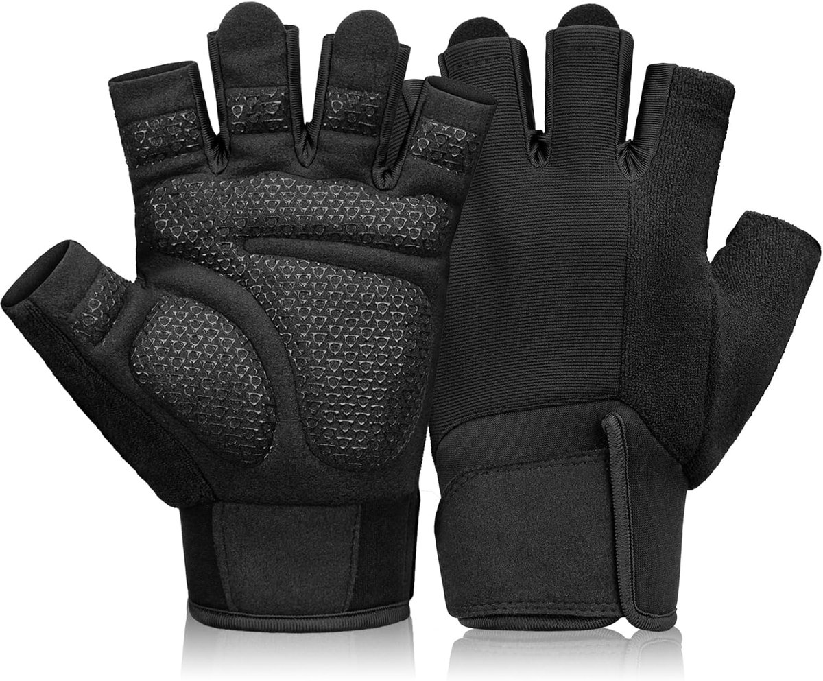 Fitness Gloves - Sports Gloves - Fingerless Gloves - Running Gloves - Unisex - Breathable and comfortable - With wrist support - Suitable for weightlifting, cycling, rowing and fitness training - Black, size L - Image 1