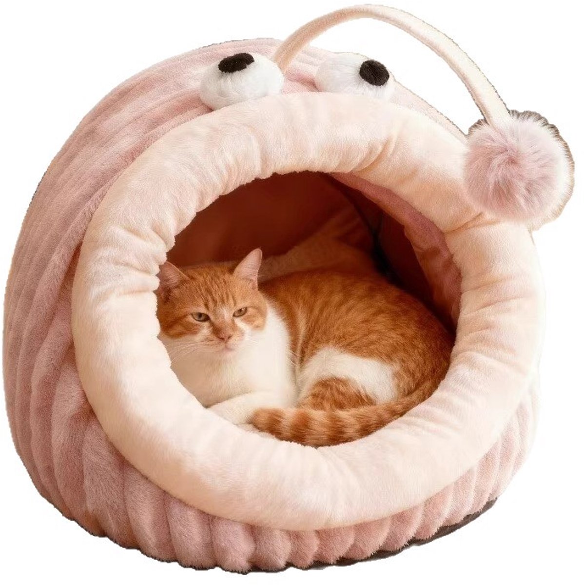 Cat Bed - Cave Cat Basket - Calming and Anxiety Relieving - Lantern Fish Shape - Pink（S：45*33*26cm） - Image 1