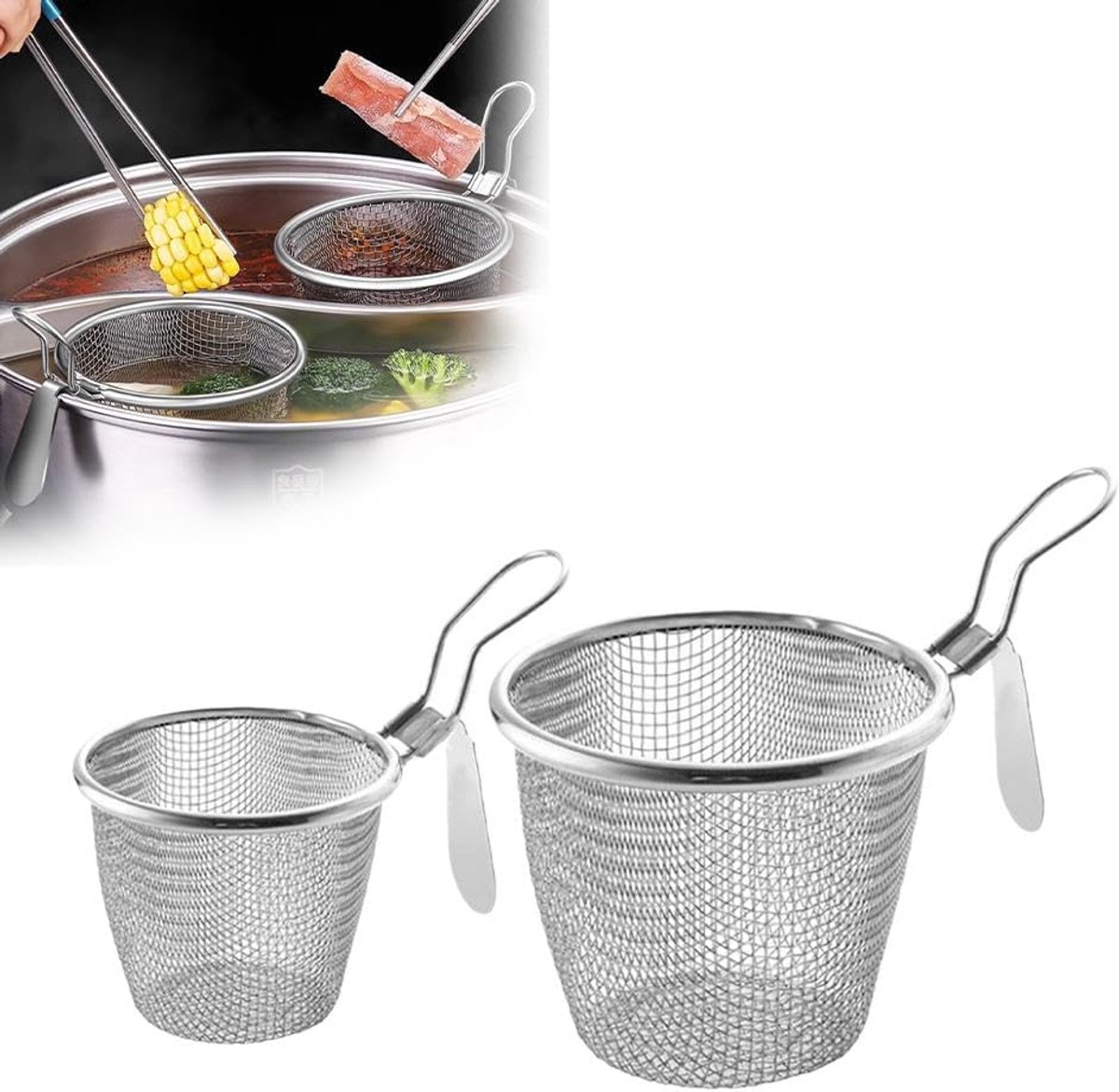 Stainless Steel Pasta Basket - Cooking Basket with Pasta Clamp - Hanging Strainer - Kitchen Utensils Suitable for Pasta, Ramen, Pho and Vegetables - Image 1