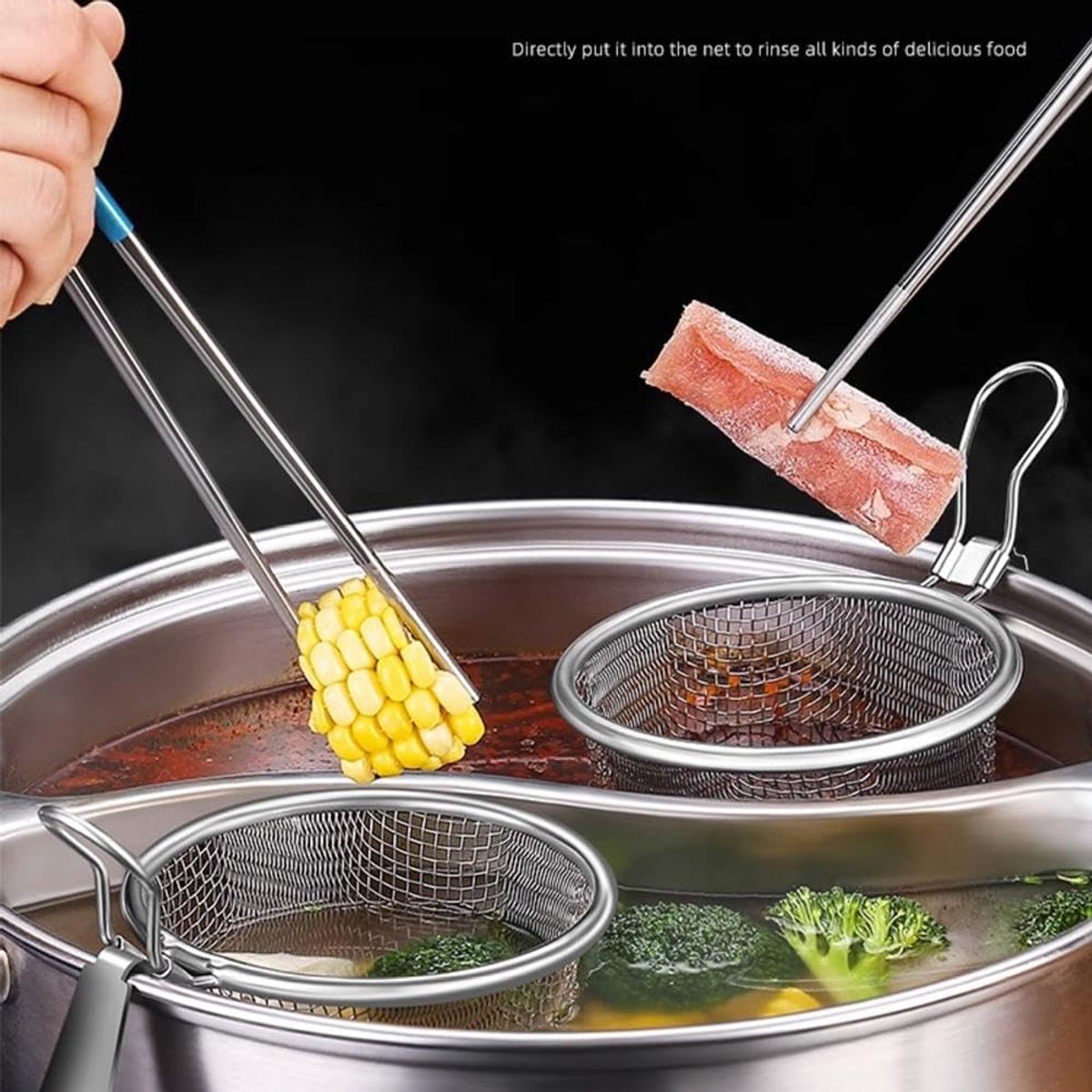 Stainless Steel Pasta Basket - Cooking Basket with Pasta Clamp - Hanging Strainer - Kitchen Utensils Suitable for Pasta, Ramen, Pho and Vegetables - Image 3