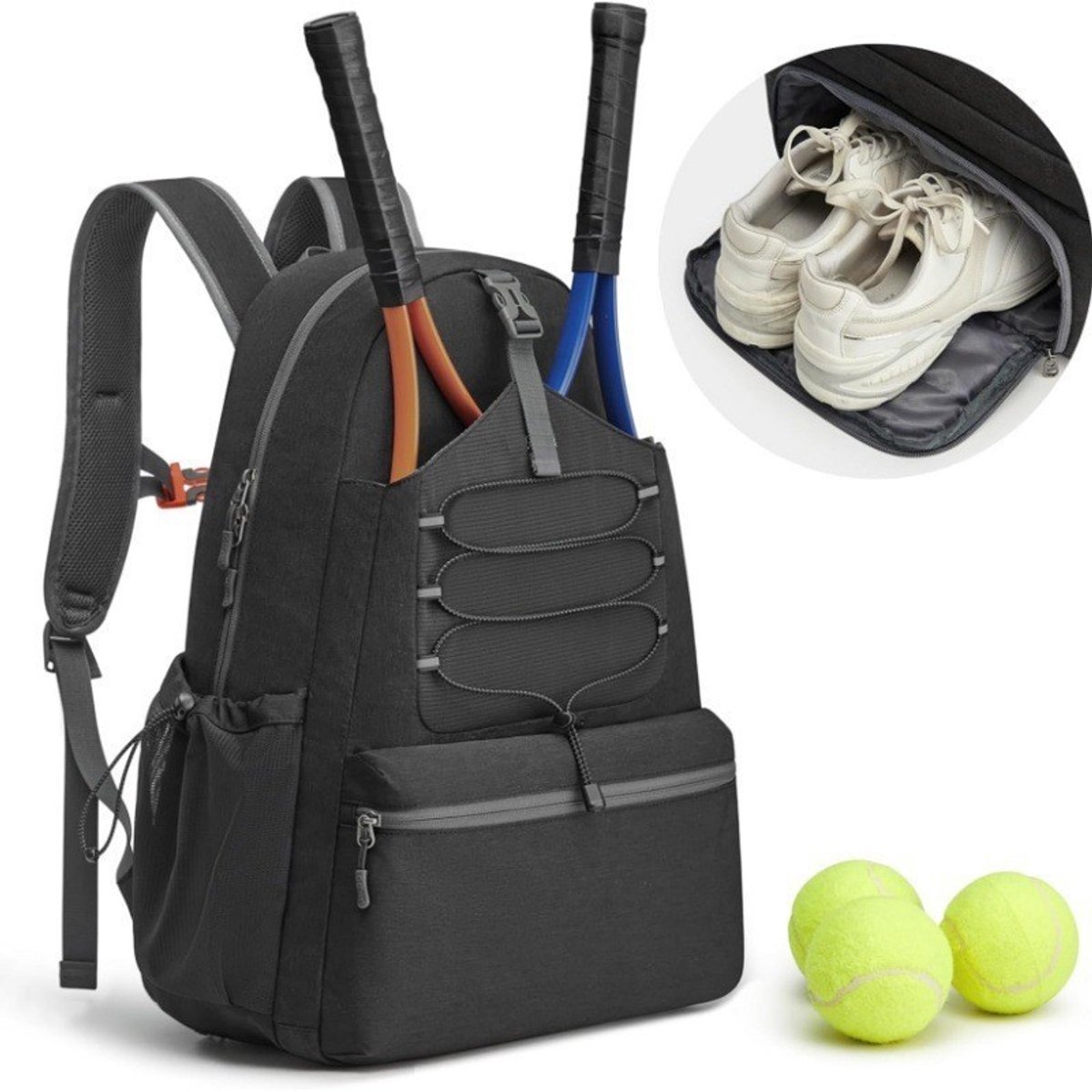 Backpack - Tennis Bag - Sports Bag - Waterproof Racket Bag - Suitable for multiple rackets with shoe compartment - black - Image 1