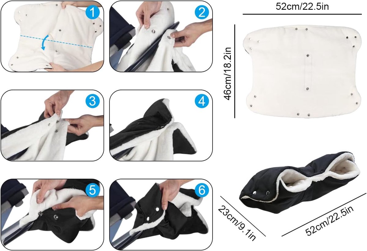 Fleece Stroller Gloves - Waterproof, Windproof, Frost-Resistant, Thickened and Warm - Winter Stroller Gloves (Black) - Image 7