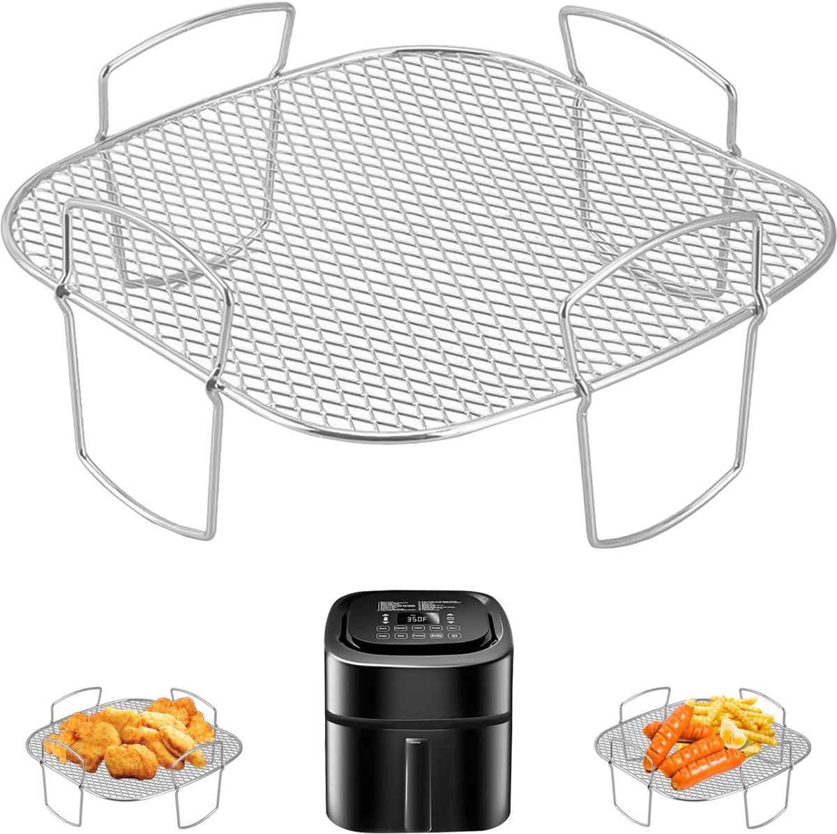 Square air fryer rack - Air fryer baking pan - Air fryer accessories - Stainless steel - 20.5 cm - Image 1
