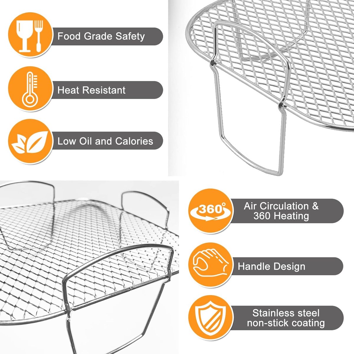 Square air fryer rack - Air fryer baking pan - Air fryer accessories - Stainless steel - 20.5 cm - Image 2