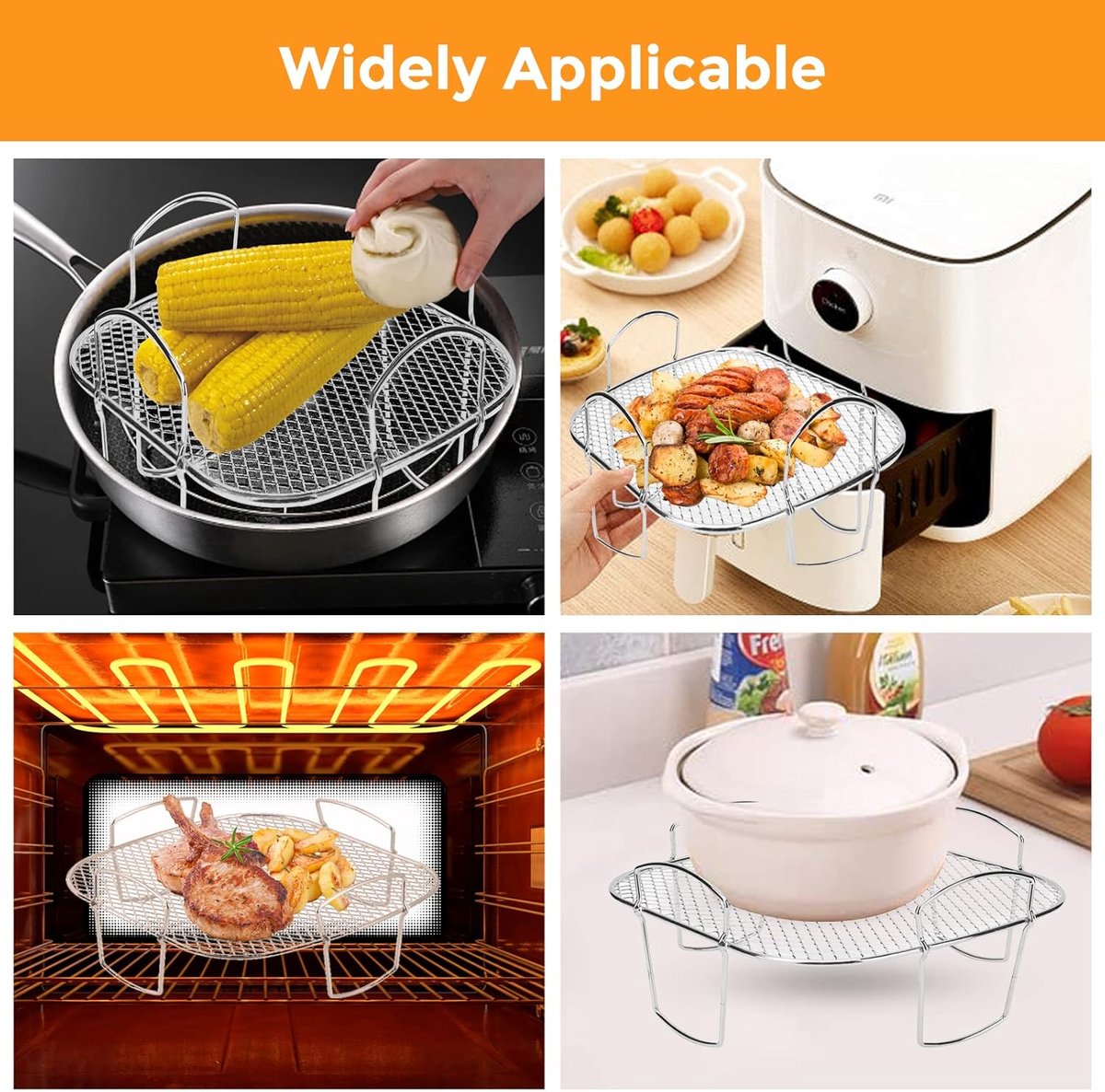 Square air fryer rack - Air fryer baking pan - Air fryer accessories - Stainless steel - 20.5 cm - Image 4