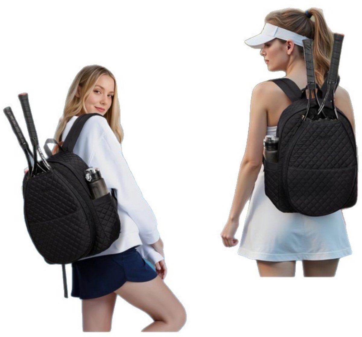 Backpack - Tennis Shoulder Crossbody Bag - Sports Bag - Waterproof Racket Bag - Suitable for Pickles and Badminton - Black - Image 4