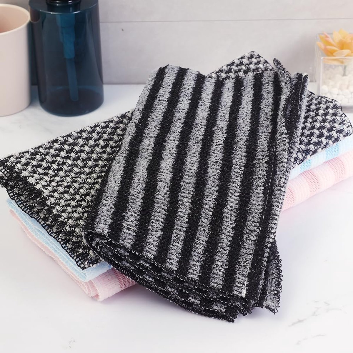 Back Scrubber Set | 2-Piece Exfoliating Shower Towel | Extra Long Exfoliating Washcloth for Men and Women - Scrub Cloth for Body Cleansing and Massage (Black-A) - Image 2