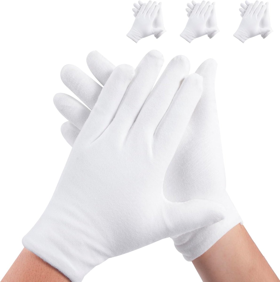Gloves - 3 pairs - White cotton gloves - Suitable for dry hands - Can be worn while sleeping - High-quality cotton gloves - Unisex white gloves - Gloves with rounded corners - Image 1