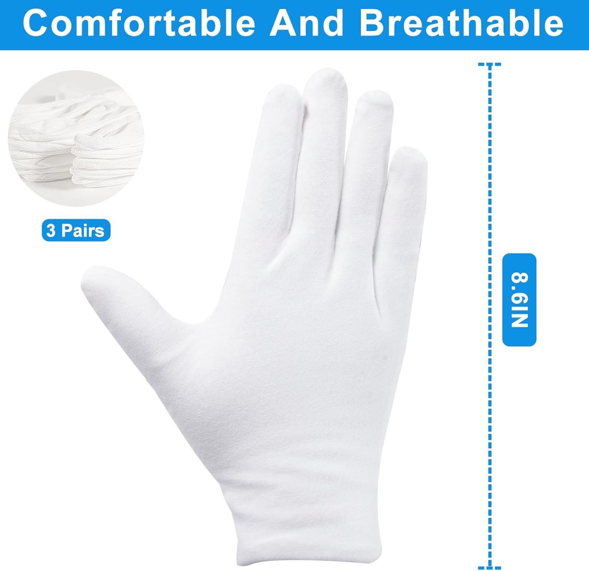 Gloves - 3 pairs - White cotton gloves - Suitable for dry hands - Can be worn while sleeping - High-quality cotton gloves - Unisex white gloves - Gloves with rounded corners - Image 5