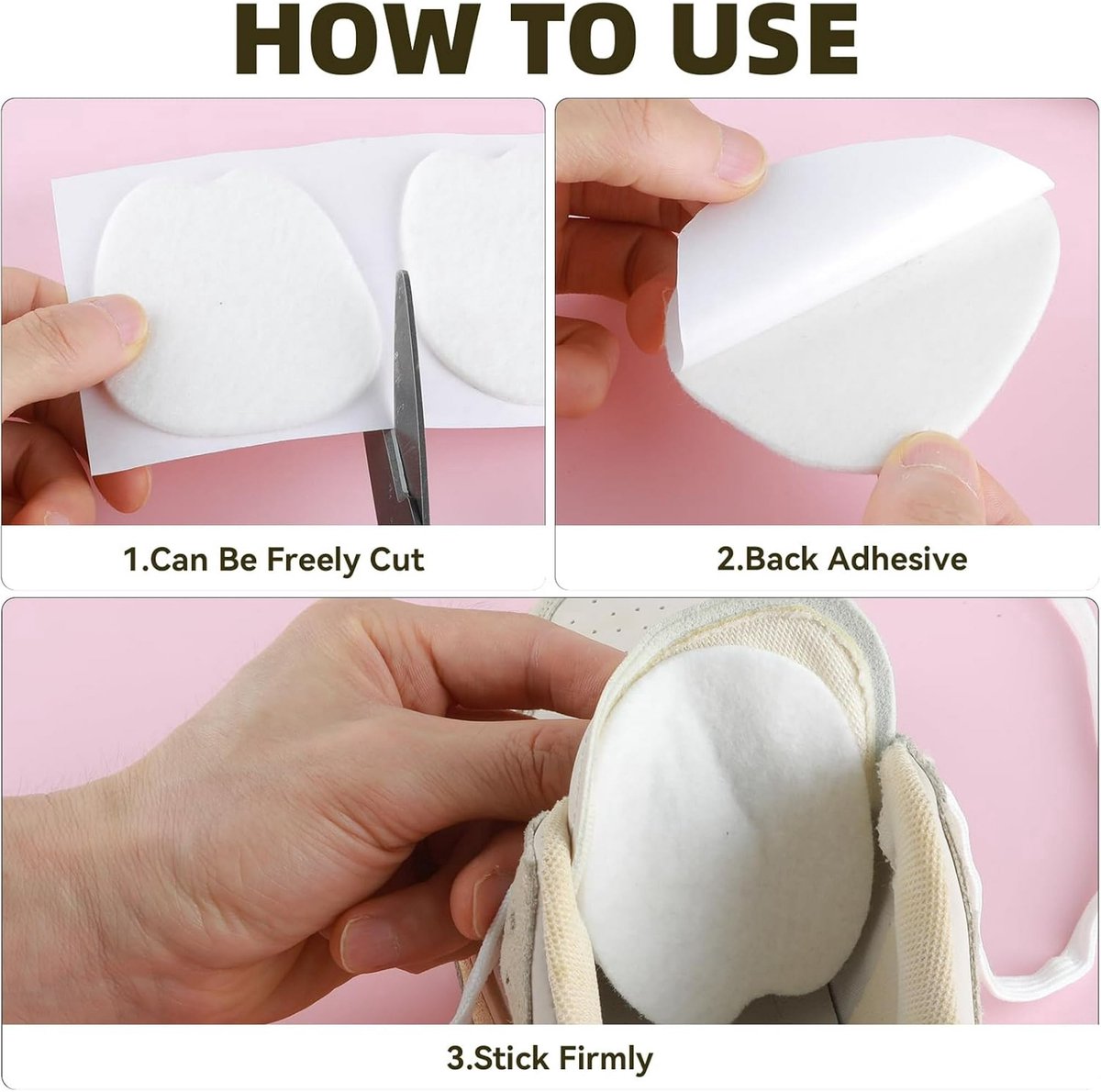 6 Double Felt Tongue Pads - Tongue Pads - Soft, Sticky Insoles - Adjustable, Unisex, Non-Slip Tongue Pads - Suitable for Loose Footwear (White) - Image 1