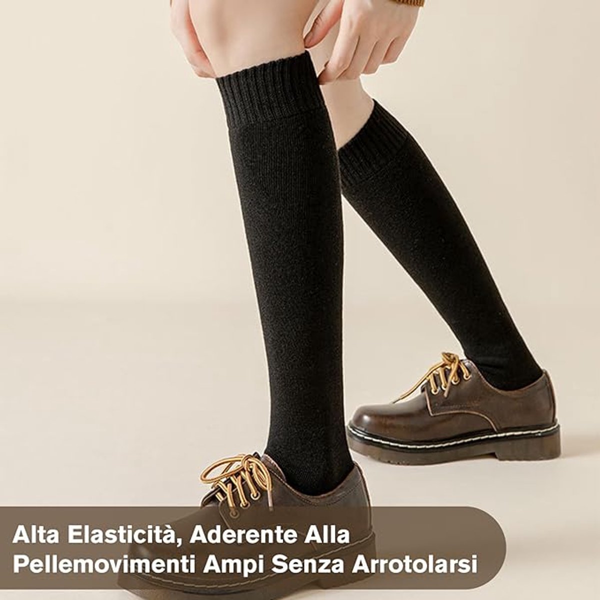 4 pairs of knee socks for women - winter socks - thermal socks for women - knitted socks - winter socks and boots - black/dark gray/coffee/oatmeal - sizes 35-40 - Image 3