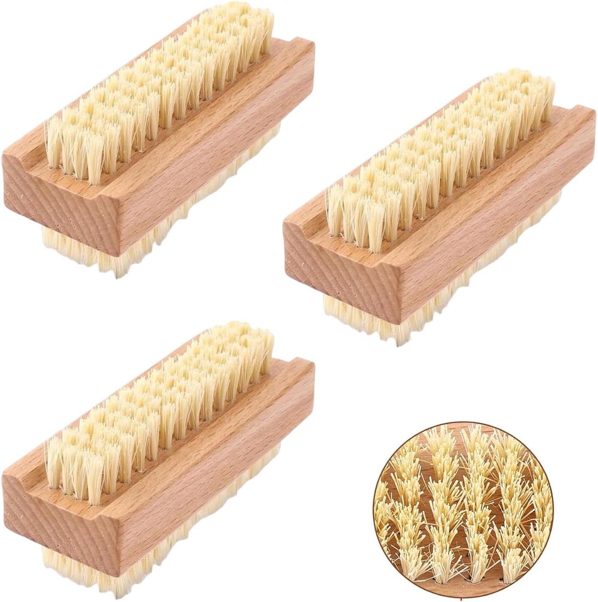 Nail Brushes - 3-Pack - Double-Sided - Nail Brushes for Cleaning Nails - Portable Nail Brushes with Wooden Handles - Suitable for Daily Hygiene, Travel and Pet Care - Image 1