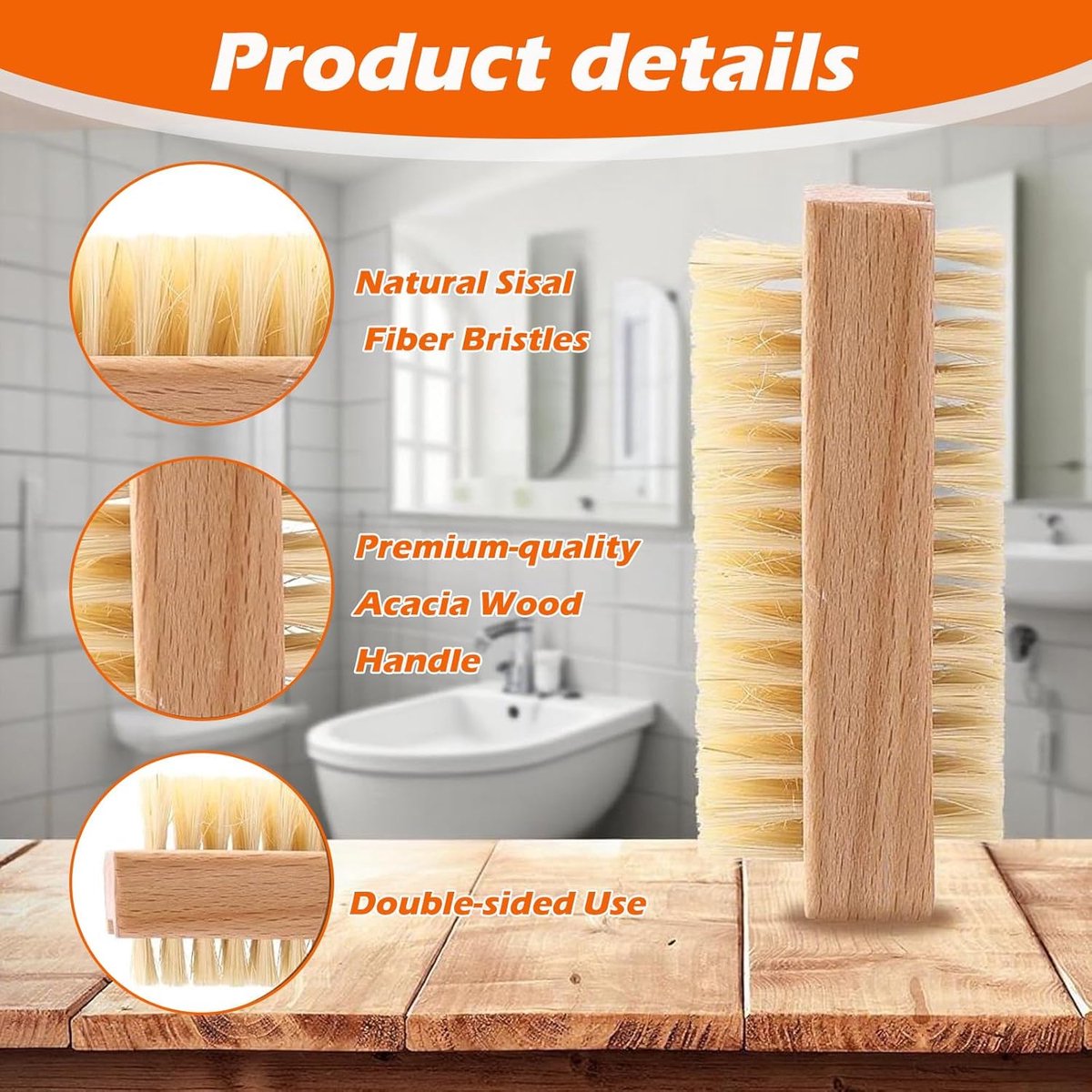 Nail Brushes - 3-Pack - Double-Sided - Nail Brushes for Cleaning Nails - Portable Nail Brushes with Wooden Handles - Suitable for Daily Hygiene, Travel and Pet Care - Image 2