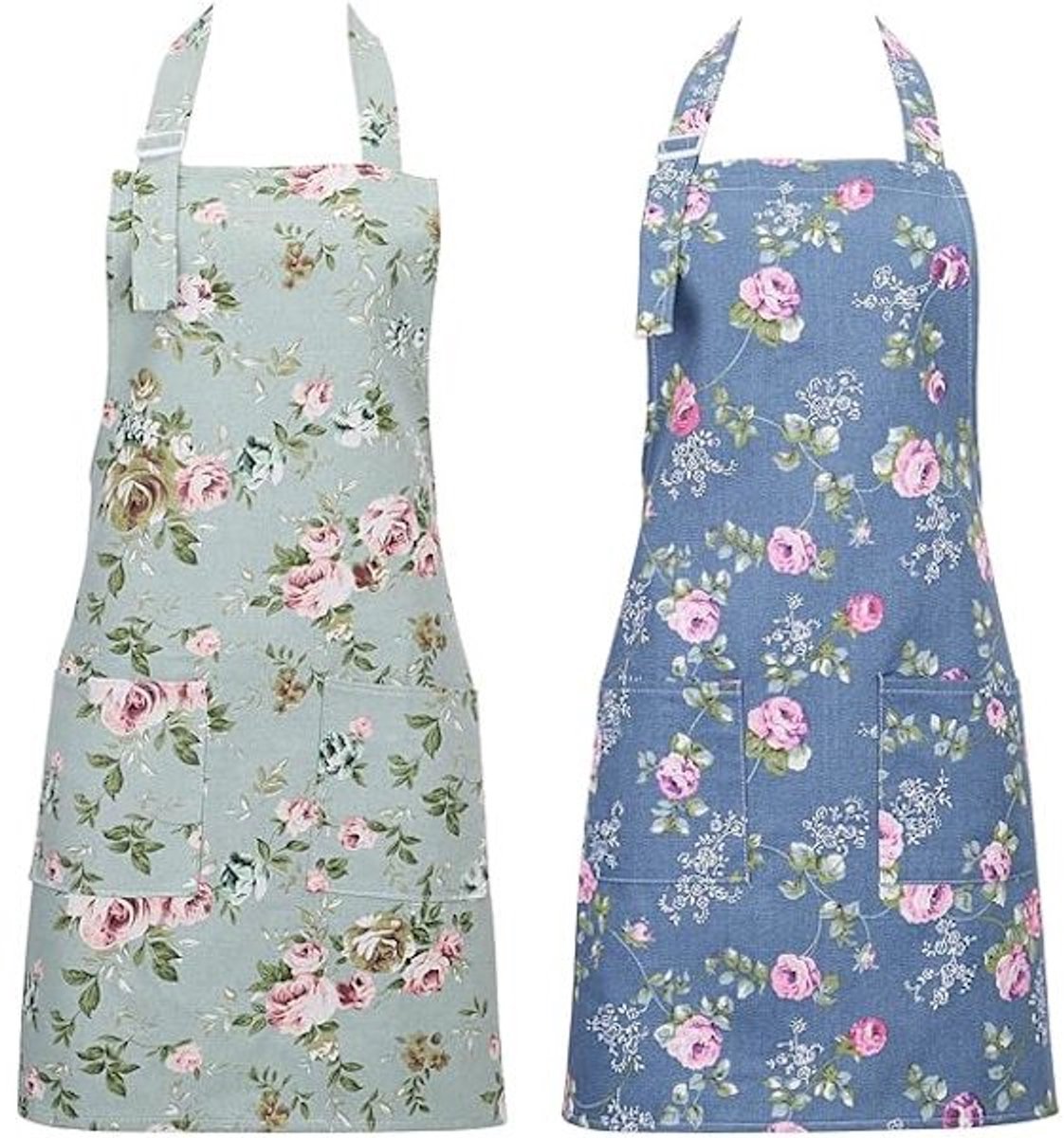 Aprons - Women's Kitchen - Adjustable Floral Apron with Large Pockets - for Cooking, Baking, Gardening - 2-Pack - Image 1