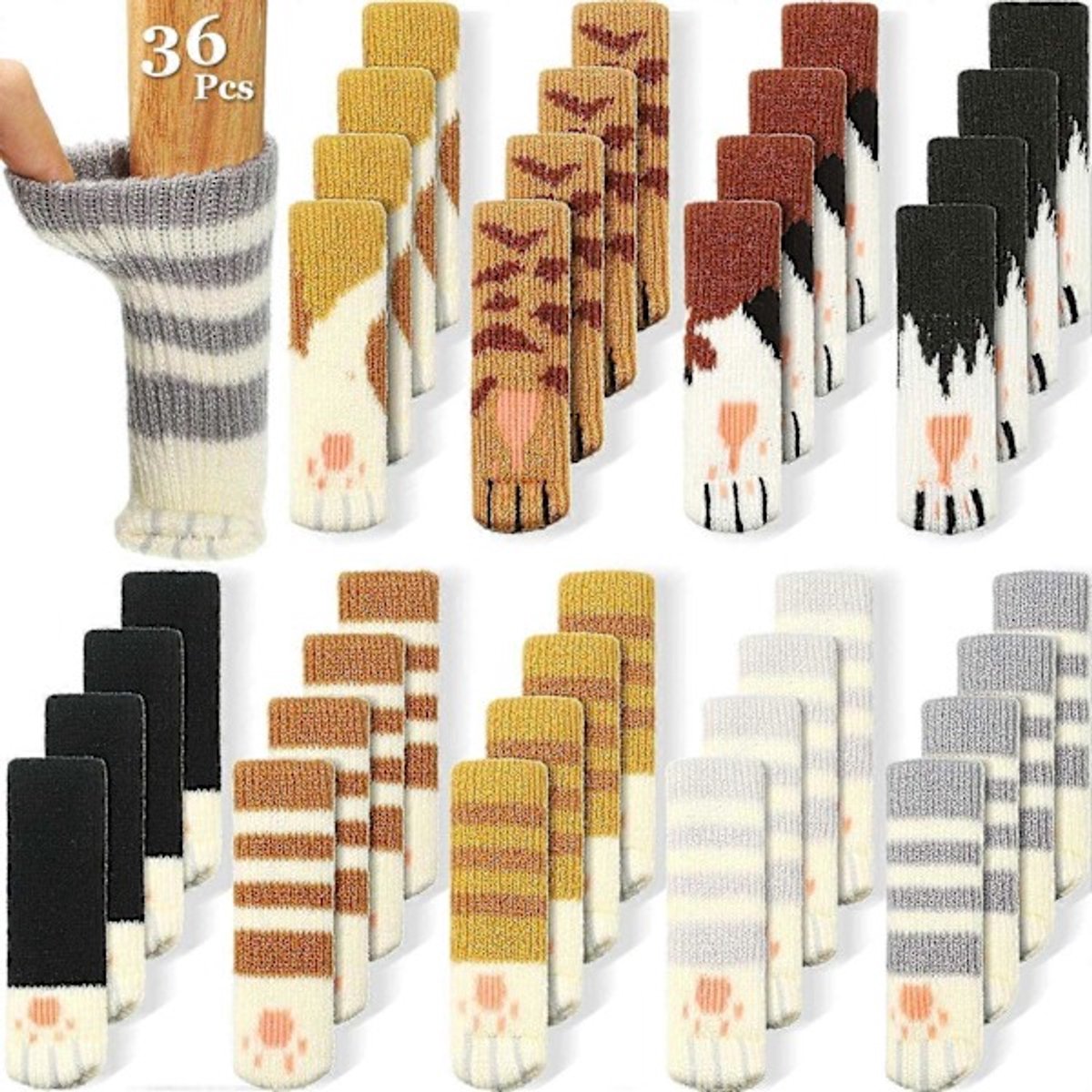 Furniture Socks - 36 pieces (9 sets) - Cat chair socks - Cat paw chair leg socks - Cat furniture socks - Knitted furniture socks - Image 1