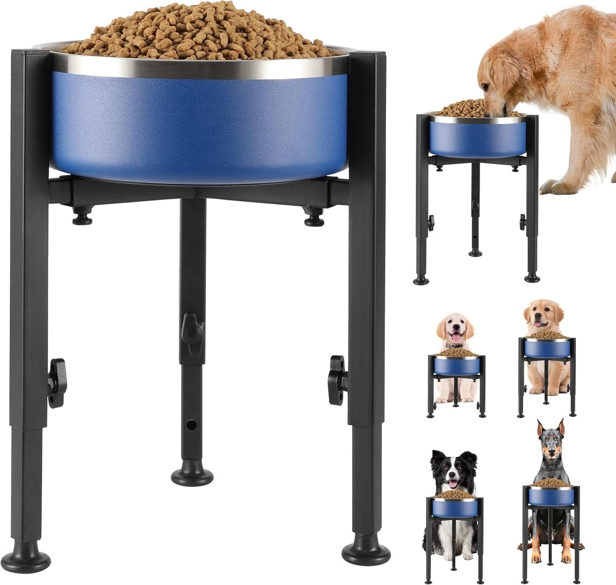 Dog Food Bowl Stand - Metal Elevated Dog Food Dispenser - Adjustable Dog Food Bowl Stand - Suitable for Large, Medium, and Small Dogs - Black (food bowl not included) - Image 1
