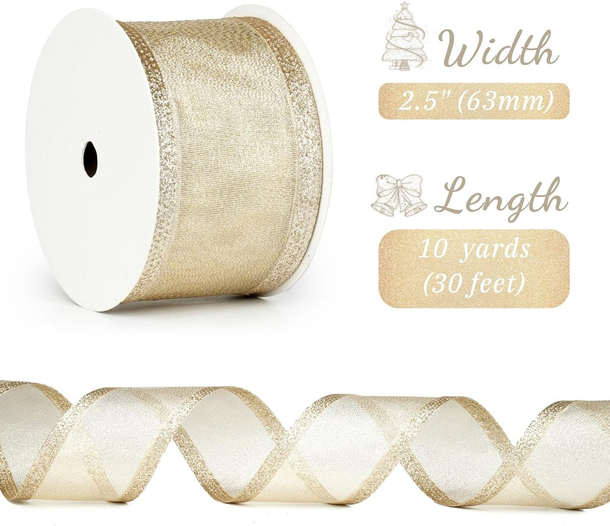 Champagne Christmas Ribbon - 2.5