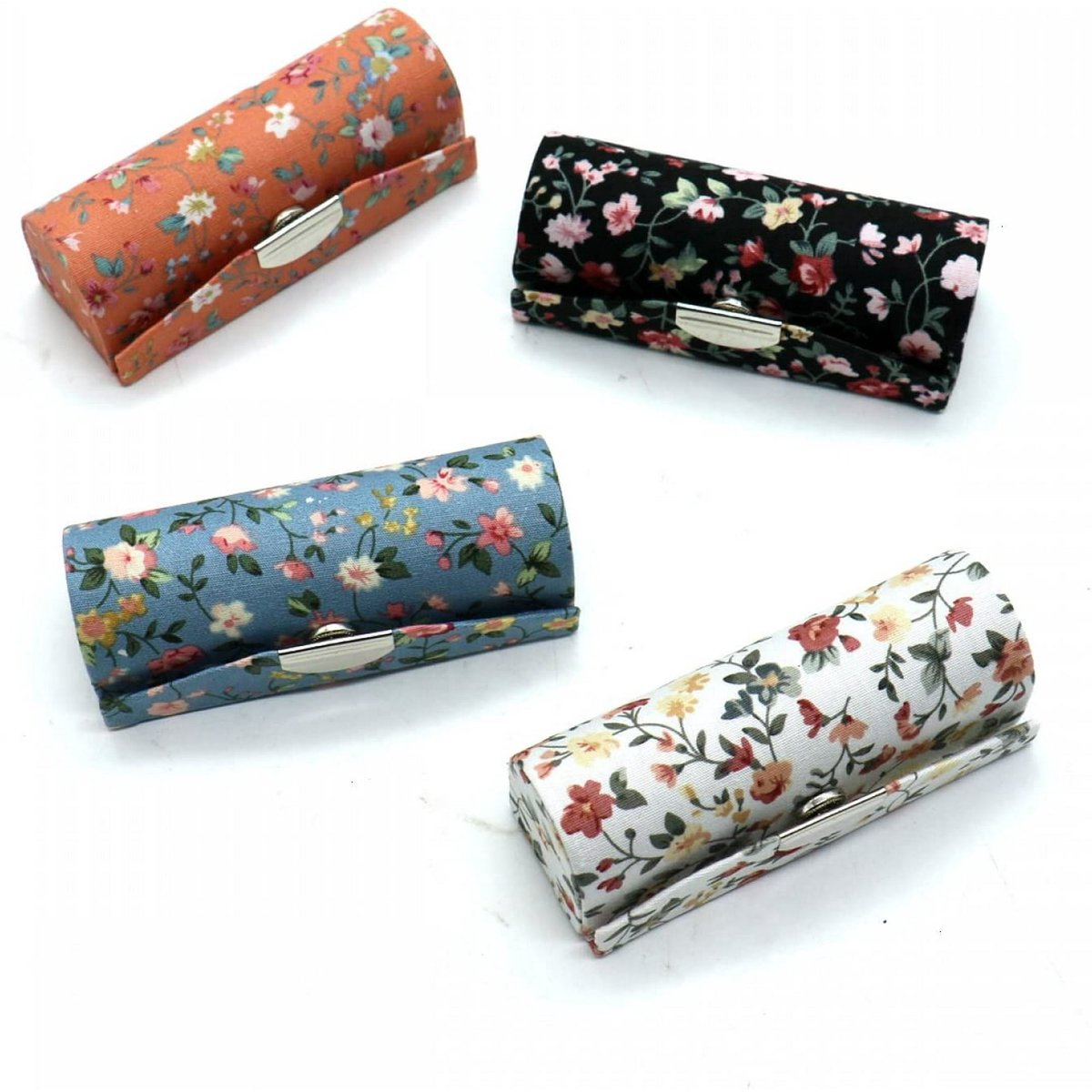 Organizer - Set of 4 Women's Lipstick Cases with Floral Motif and Mirror - Makeup Storage Set, Cosmetic Travel Bag and Organizer - Image 1