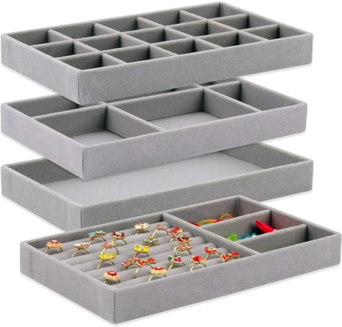 Jewelry Drawer Organizer - 4-Pack Stackable Jewelry Drawers - Jewelry Storage Organizer, Earrings, Necklace, Bracelet, Ring Holder - Image 1