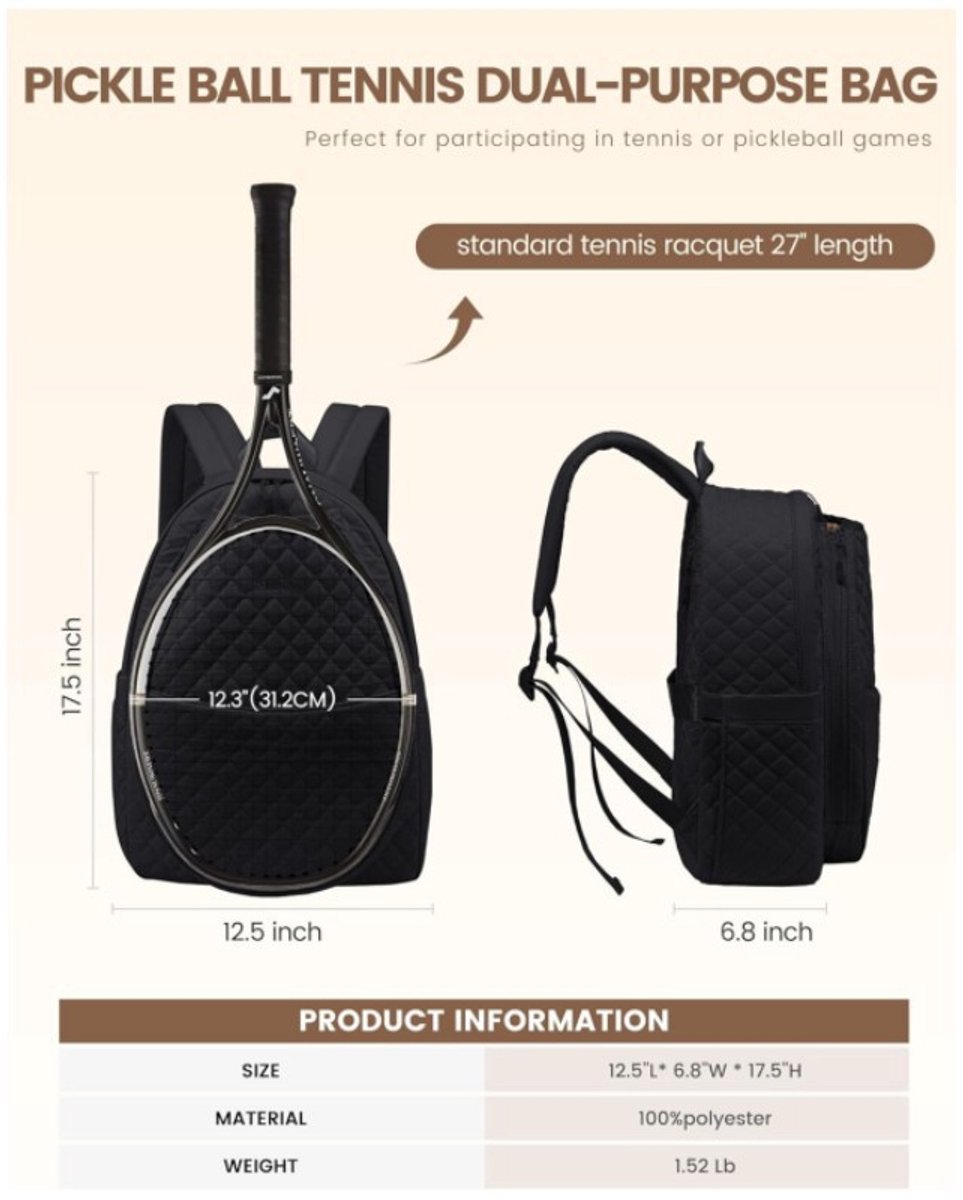 Backpack - Tennis Shoulder-Crossbody Bag - Sports Bag - Waterproof Racket Bag - Suitable for Pickles and Badminton - Off-White - Image 5