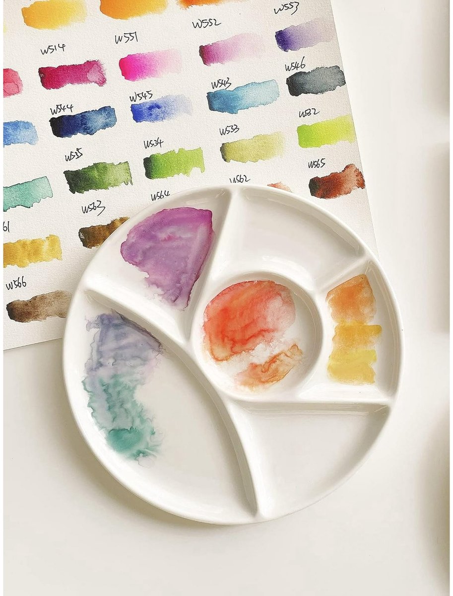 Easy-to-clean watercolor and gouache mixing tray - 6 holes - 8 inch - white - round - Image 2