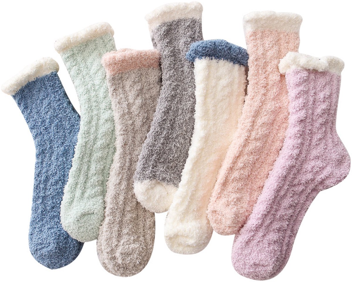Slippers and socks - lounge socks - 7 pairs - Women's lounge socks - Soft and comfortable women's lounge socks - Comfortable, warm, thick and soft - Image 1