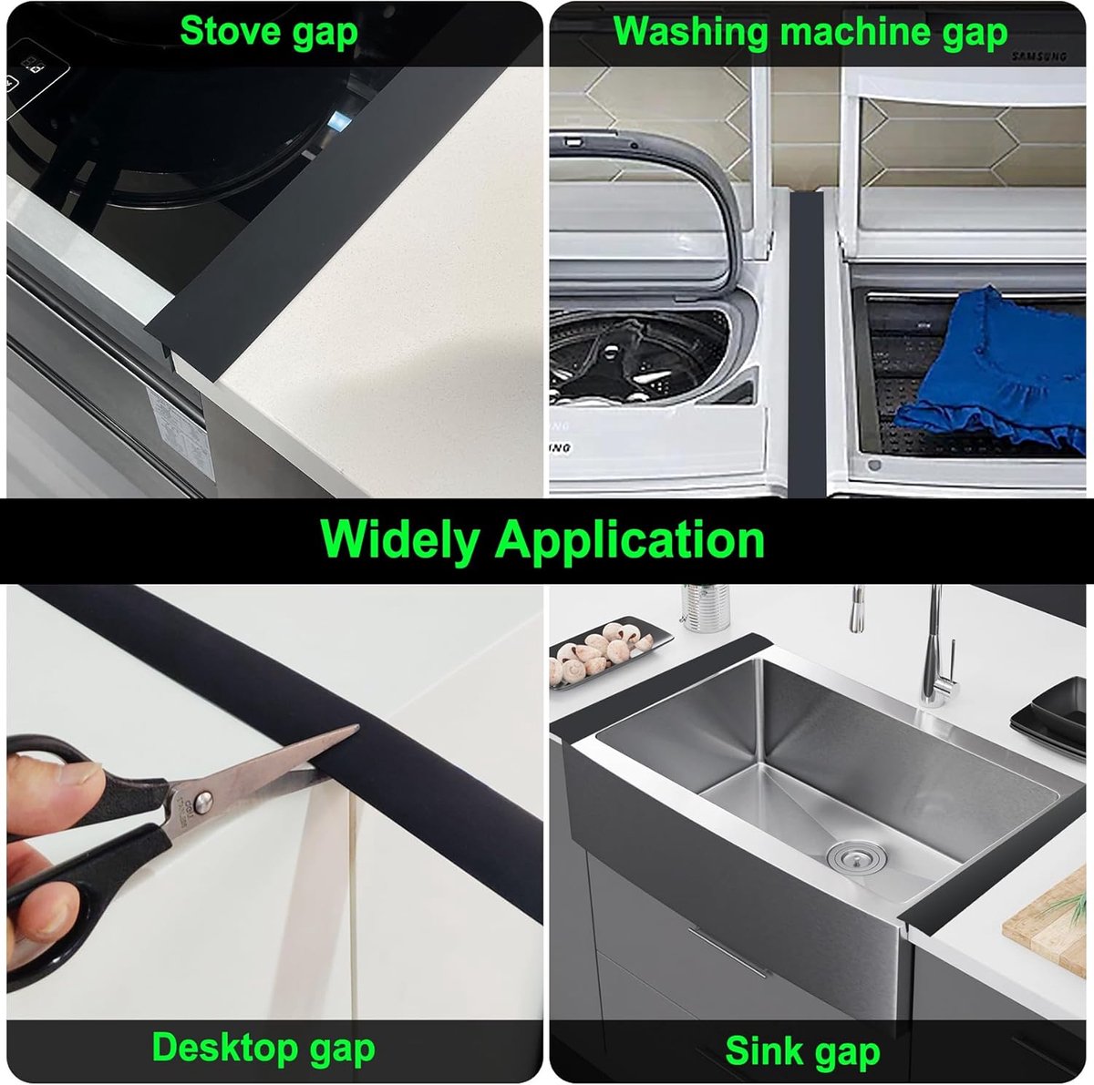 Sealing Strip for Hobs - Silicone Sealing Strip - Gap Filler Strip - Seals gaps between kitchen countertops, appliances, stoves, ovens, washing machines and dryers - Set of 2 (White) - Image 6