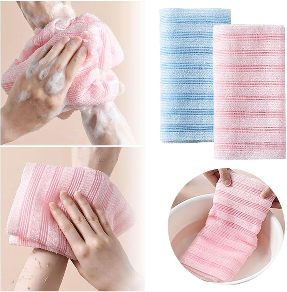 Back Scrubber Set | 2-Piece Exfoliating Shower Towel | Extra Long Exfoliating Washcloth for Men and Women - Scrub Cloth for Body Cleansing and Massage (Pink) - Image 5