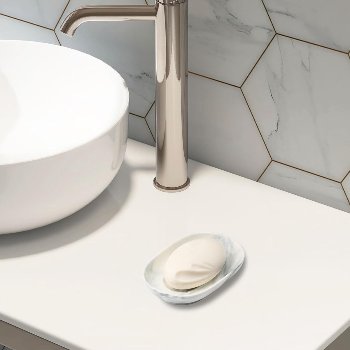 Soap Dish - Ceramic Soap Dish - Non-Slip Marble Soap Dish - Bathroom Soap Holder - Suitable for Bathroom, Shower, Kitchen and Travel. - Image 2