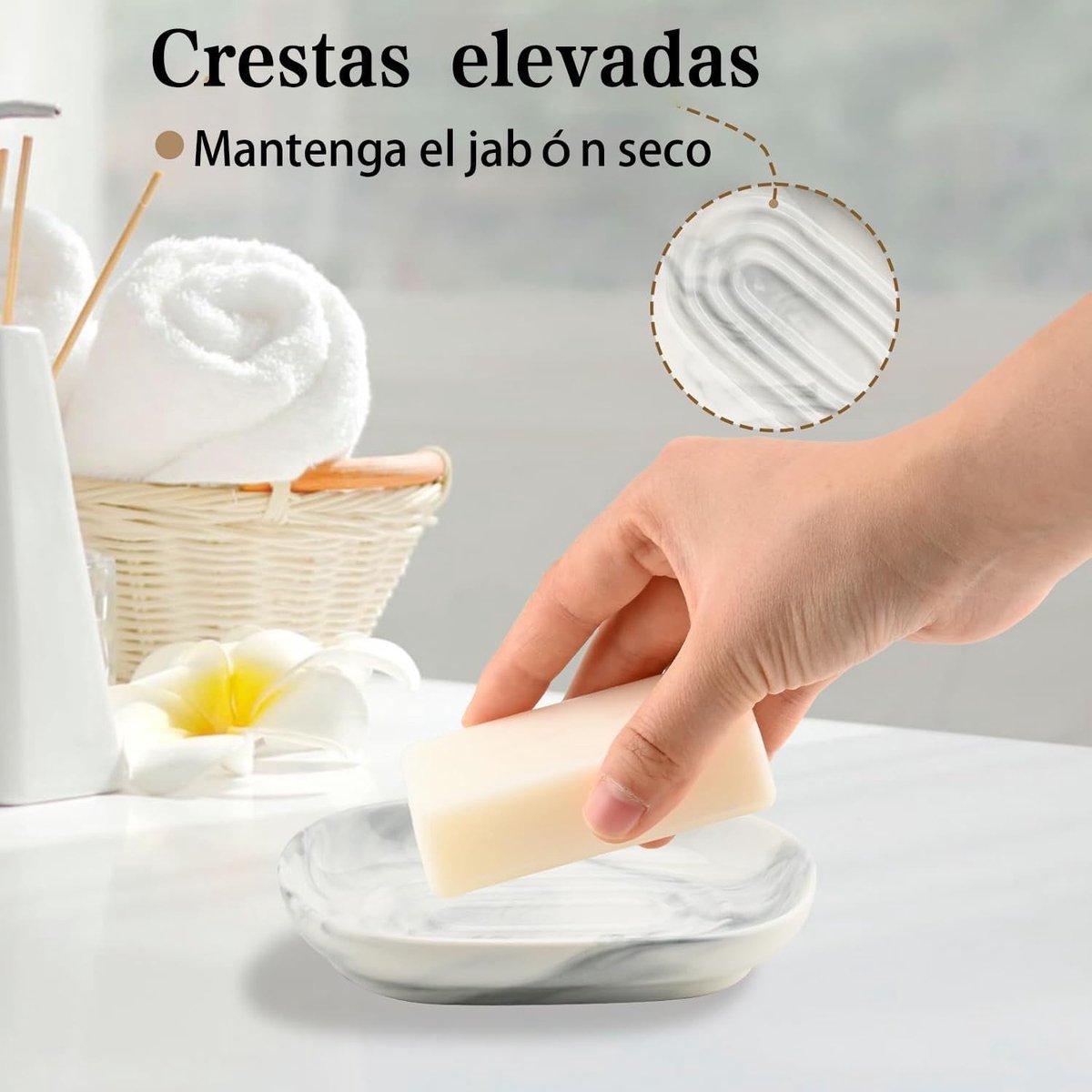 Soap Dish - Ceramic Soap Dish - Non-Slip Marble Soap Dish - Bathroom Soap Holder - Suitable for Bathroom, Shower, Kitchen and Travel. - Image 6