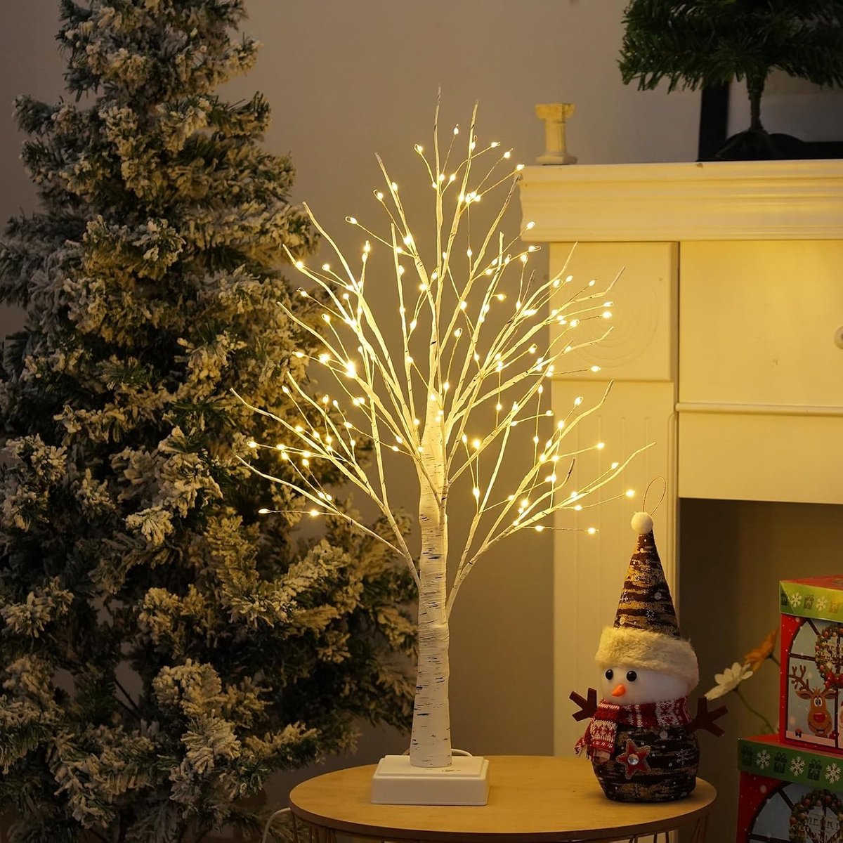 LED Lighting - Christmas Tree with LED Lighting - 60cm Birch Wood Christmas Decoration - Bright and Warm White Tree Lights - Suitable for Indoor Christmas Decorations - Thanksgiving/Christmas Decorations Indoors - Image 1