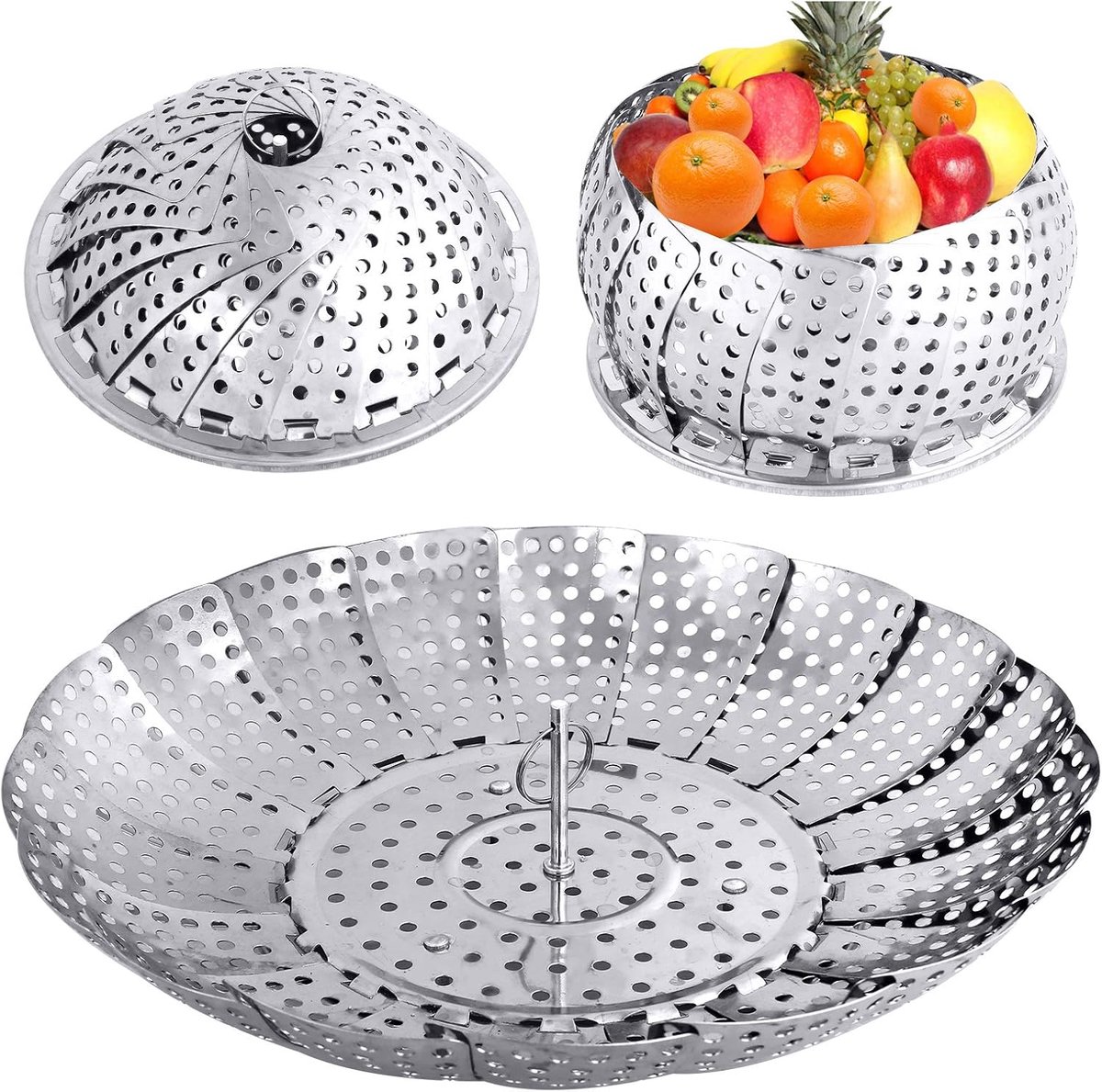 Vegetable Steamer Basket - Collapsible Steamer Basket - Stainless Steel Foldable Steamer Basket - For Cooking Food - Expandable, Suitable for Pots of Different Sizes (13.5cm to 21.8cm). - Image 1