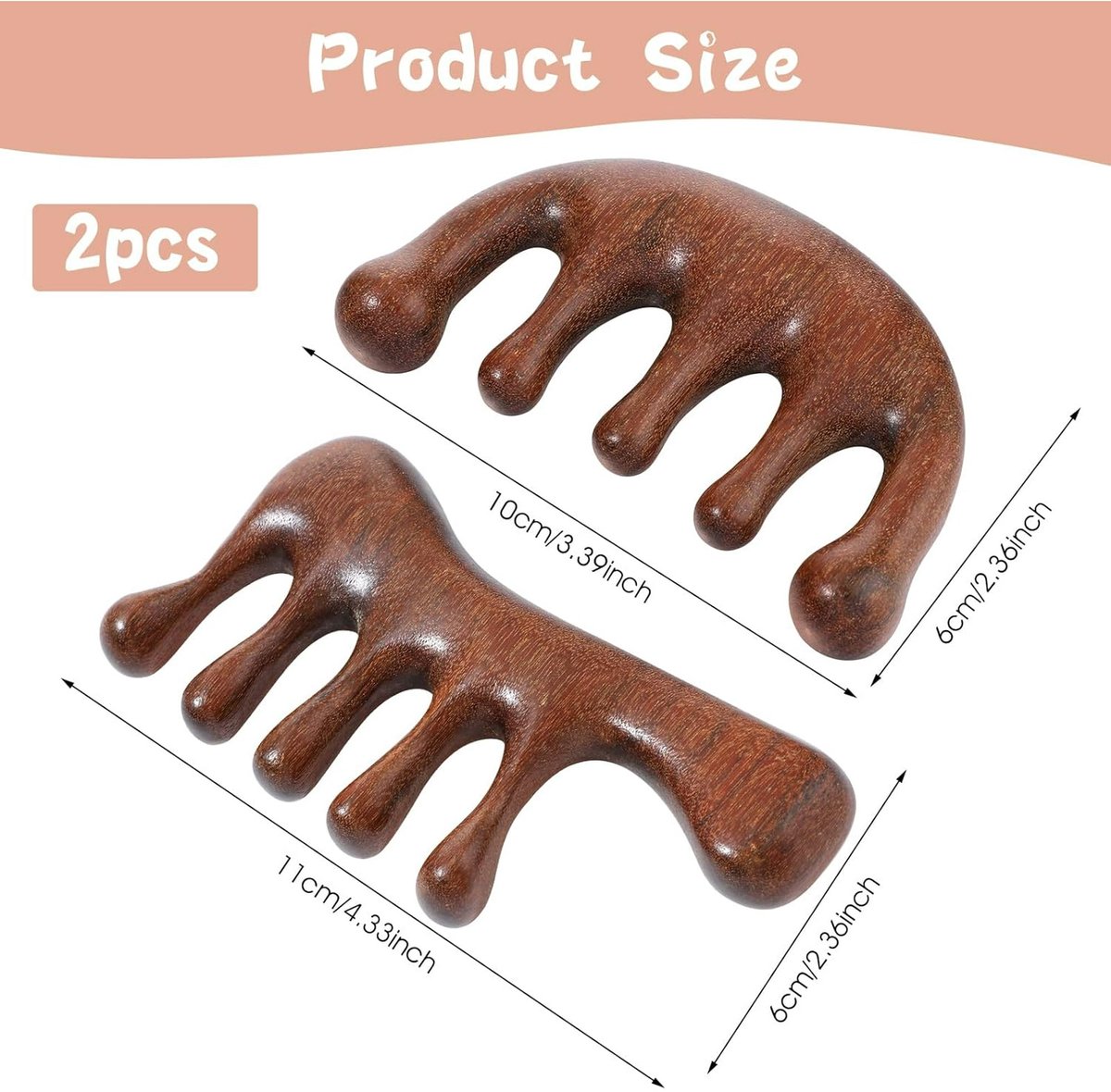 2-Piece Scalp Massage Comb Set - Wooden Wide-Tooth Comb - Wooden Scalp Massage Comb Unisex - Image 5