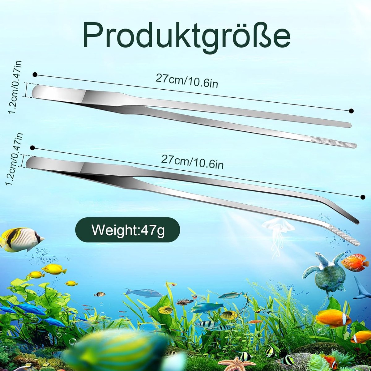 2-pack curved aquarium tweezers - Straight and curved tweezers - 27 cm long stainless steel tweezers - Suitable for lizards, spiders, fish and aquariums - Image 5