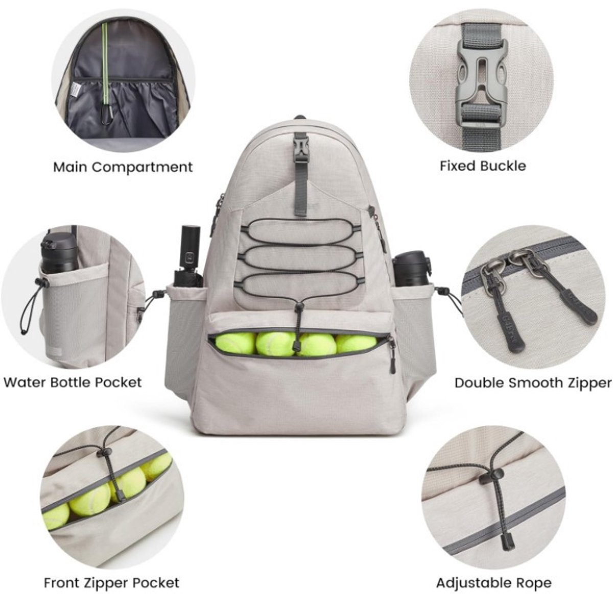 Backpack - Tennis Bag - Sports Bag - Waterproof Racket Bag - Suitable for multiple rackets with shoe compartment - Beige - Image 3