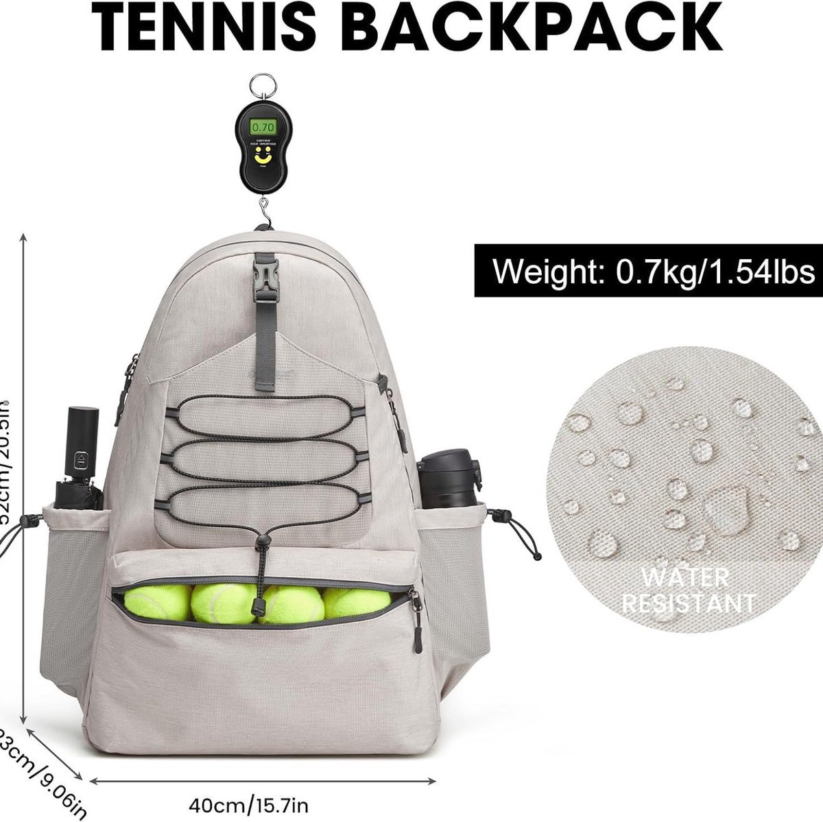 Backpack - Tennis Bag - Sports Bag - Waterproof Racket Bag - Suitable for multiple rackets with shoe compartment - Beige - Image 5
