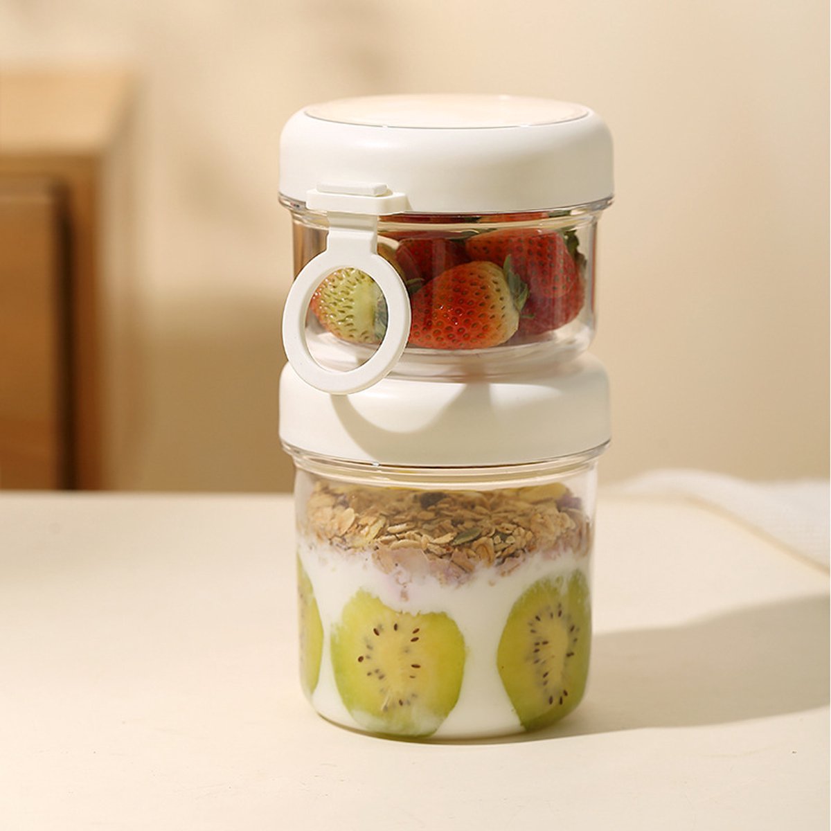 Yogurt Cup to Go - 880 mL - Muesli Cup - Oats Pots - Soup Cup - Lunch Cup - Lunch Pot - Leak-Proof - Insulated - with Spoon - Dishwasher Safe - White - Image 1