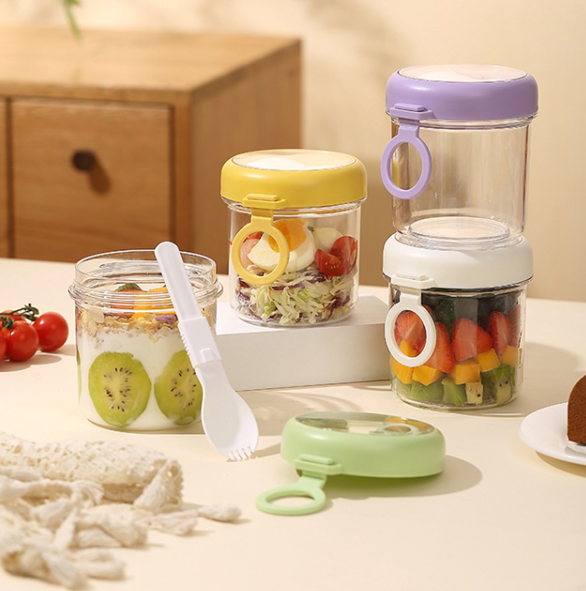 Yogurt Cup to Go - 880 mL - Muesli Cup - Oats Pots - Soup Cup - Lunch Cup - Lunch Pot - Leak-Proof - Insulated - with Spoon - Dishwasher Safe - White - Image 7