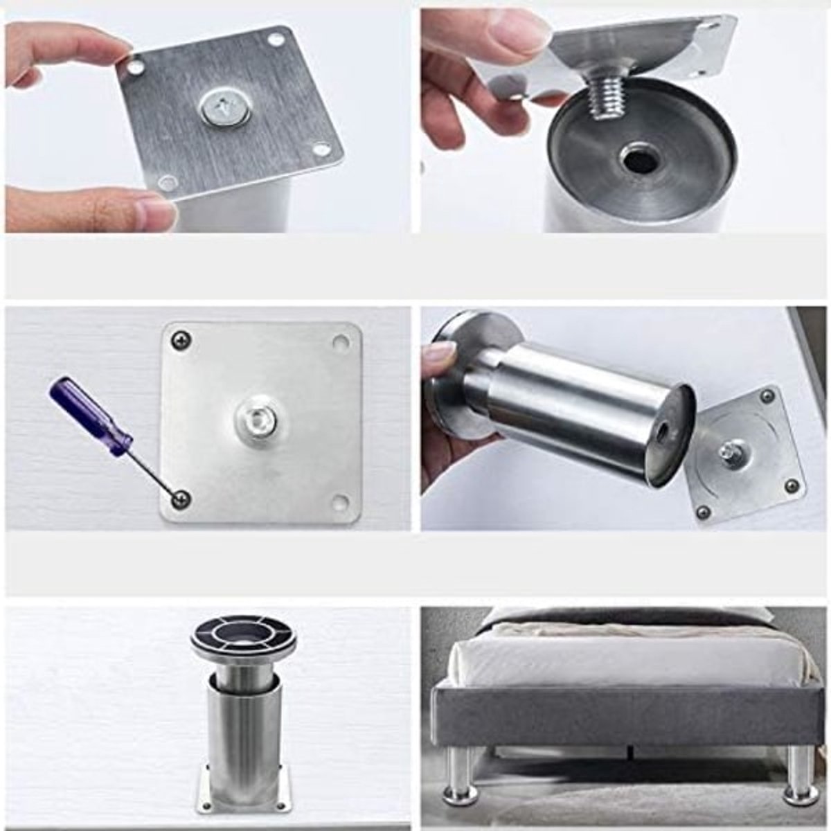 Adjustable Cabinet Legs - 4 Adjustable Furniture Legs Made of Stainless Steel (Silver) (3.8cm) - Image 5