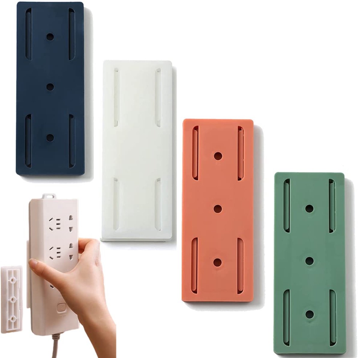 Self-adhesive - Desk socket holder - No perforation - Self-adhesive socket holder - Cable management - No perforation surge protection - Power strip holder bracket (4 pieces) - Image 1