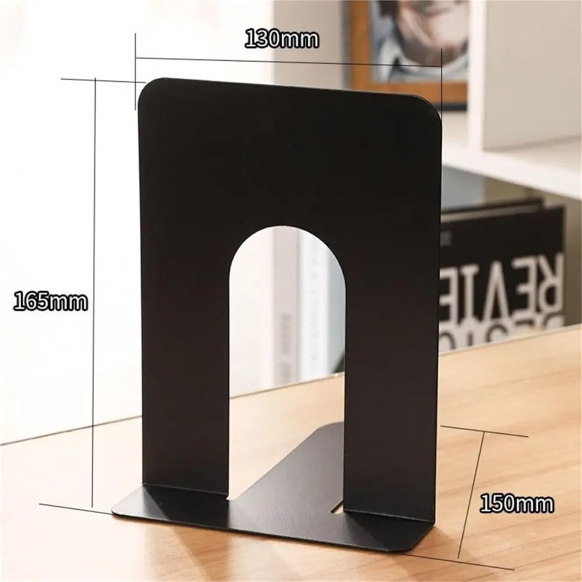 Bookends - Metal - Iron Bookshelves - Can be used to support books and organize your desk - 130mm * 150mm * 165mm - Black - Image 3