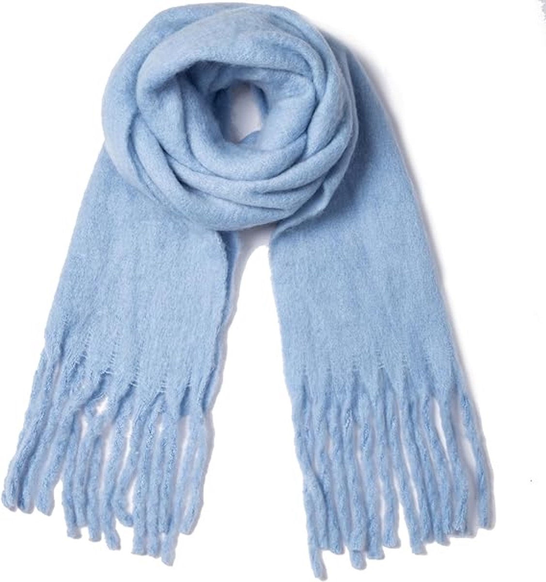 Scarf - Women's Winter Scarf - Warm and Thick Knitted Checked Scarf - Blanket Scarf - Stylish Gift - A Gift for Her (Light Blue) - Image 1