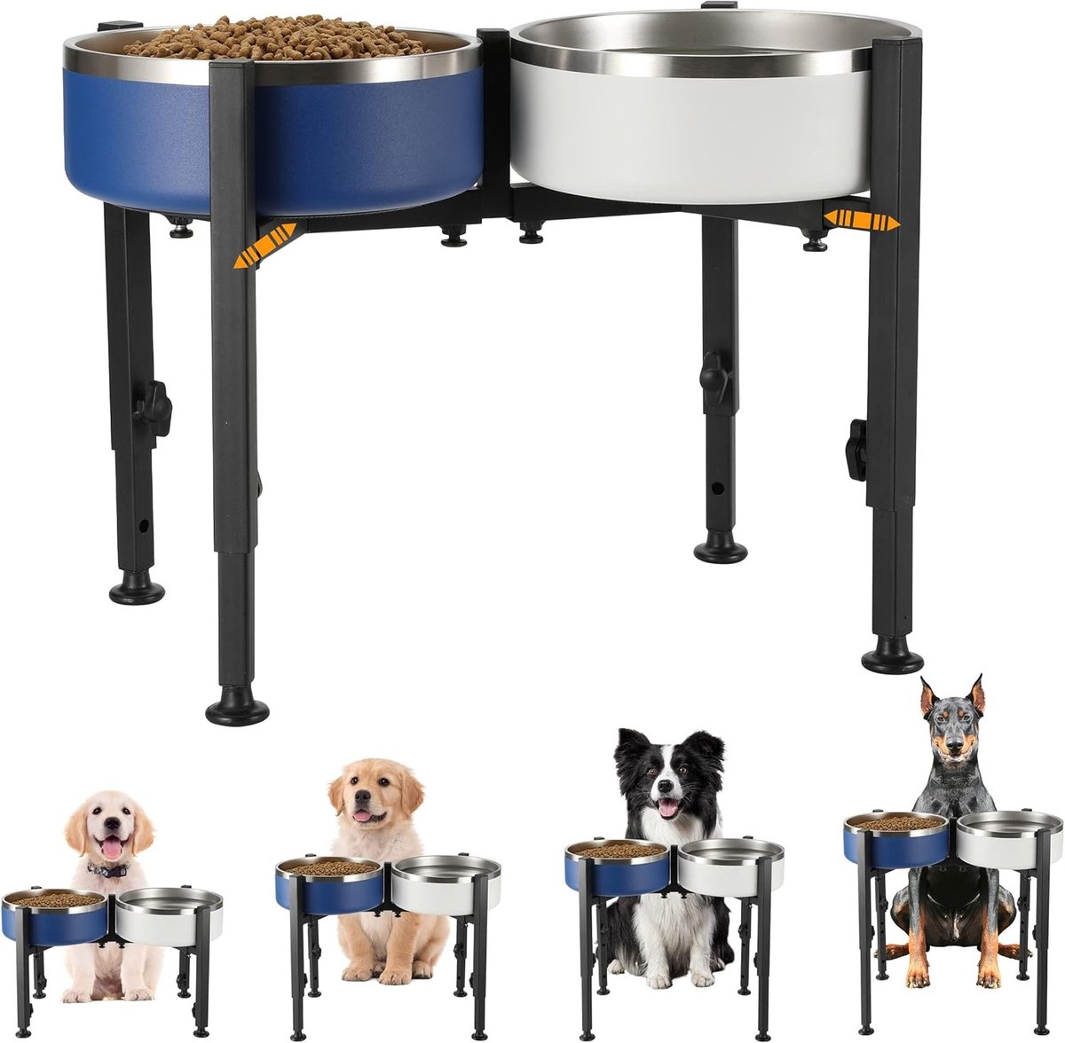 Dog Food Bowl Holder - Metal Food Bowl Holder - Adjustable Dog Food Bowl Holder - Double Food Bowl Holder - Suitable for Large, Medium, and Small Dogs - Black (Dog Food Bowl Not Included) - Image 1