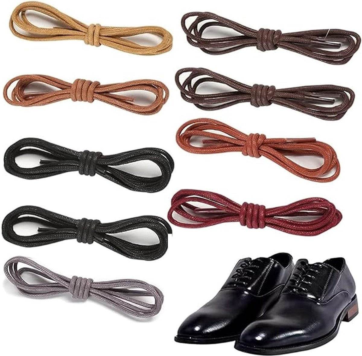 Shoelaces - 9 pairs - Laces for men's shoes - 0.9 meters long - 2.5-3 millimeters wide - Suitable for mountain boots, army boots and rainy days. - Image 1