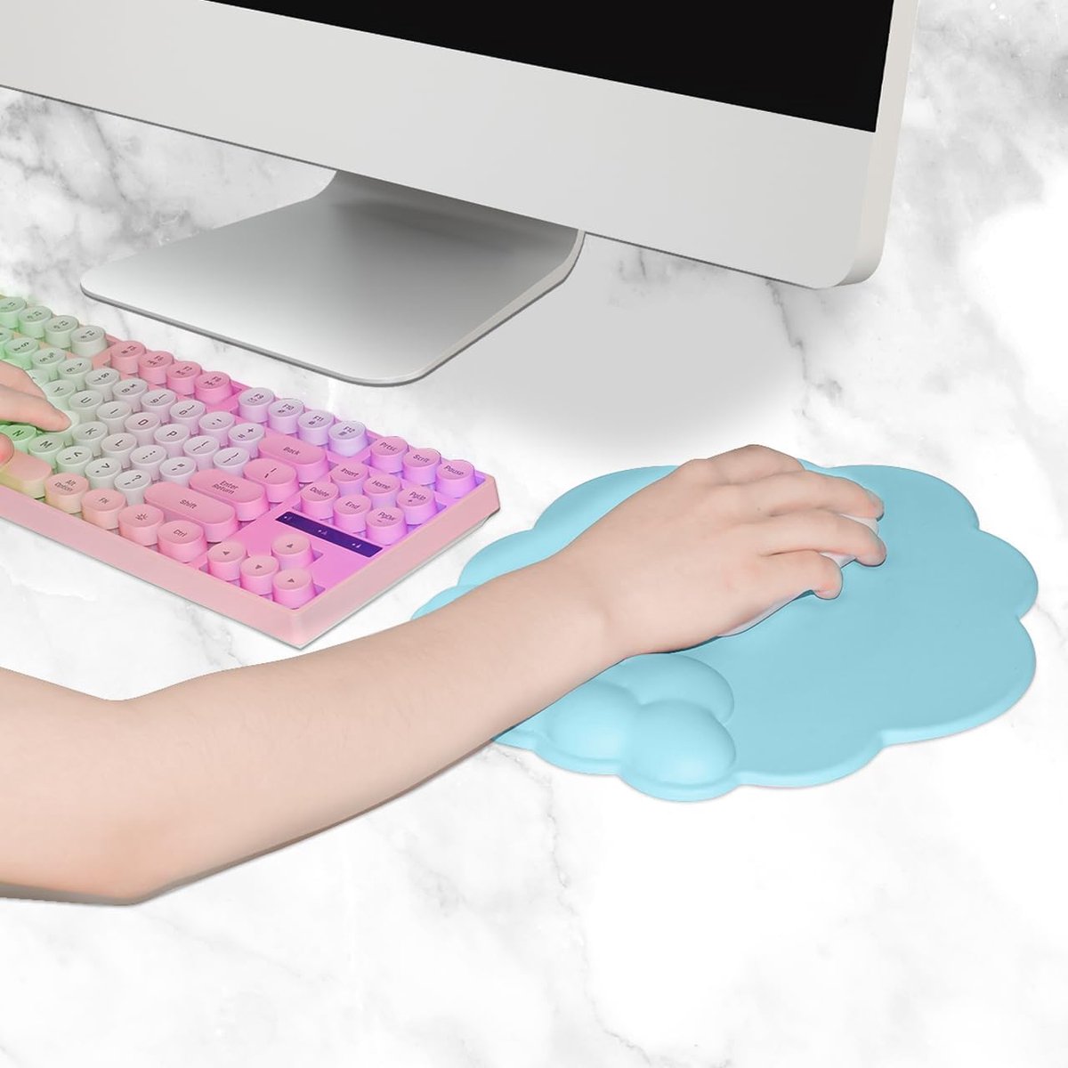 Mouse Pad - Mouse Pad with Wrist Rest - Ergonomic Mouse Pad - Mouse Pad with Leather Surface, Suitable for Computers, Laptops, Office, Home and Travel, with Non-Slip Bottom - Blue - Image 5