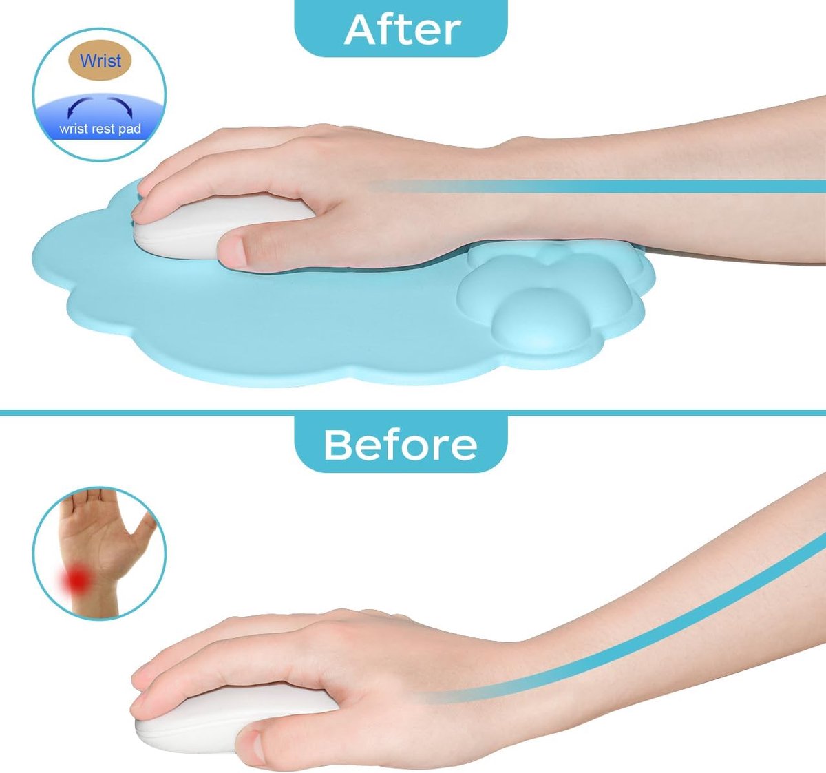 Mouse Pad - Mouse Pad with Wrist Rest - Ergonomic Mouse Pad - Mouse Pad with Leather Surface, Suitable for Computers, Laptops, Office, Home and Travel, with Non-Slip Bottom - Blue - Image 6